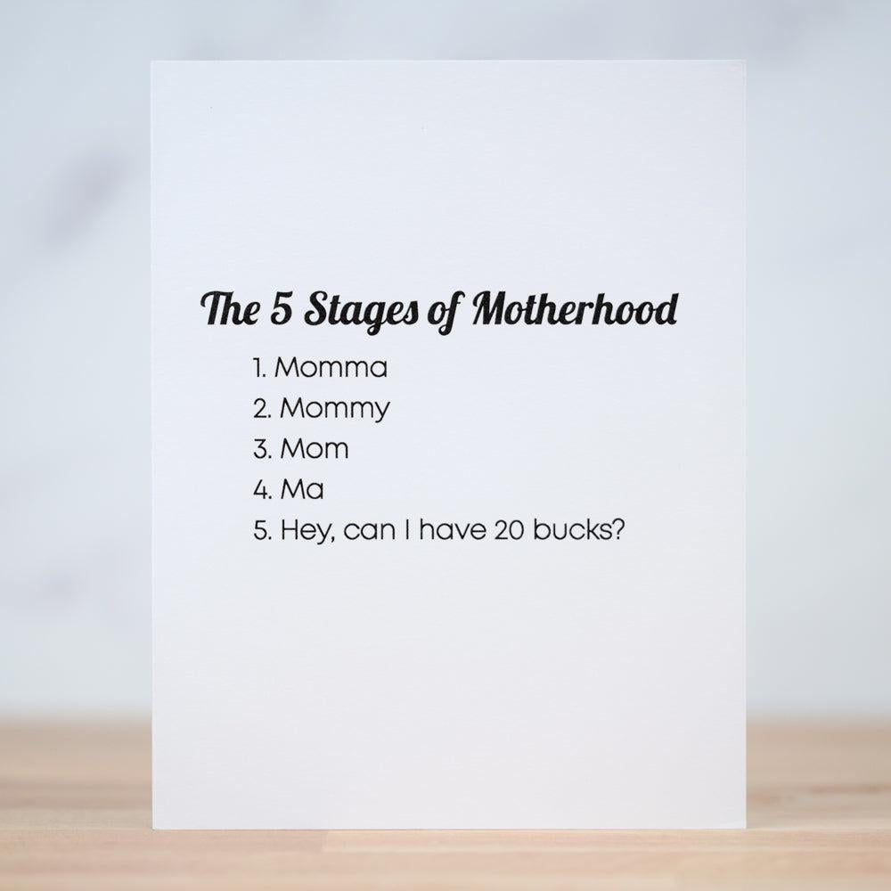 5 stages of Motherhood... Mother's Day Card. Case Pack of 10