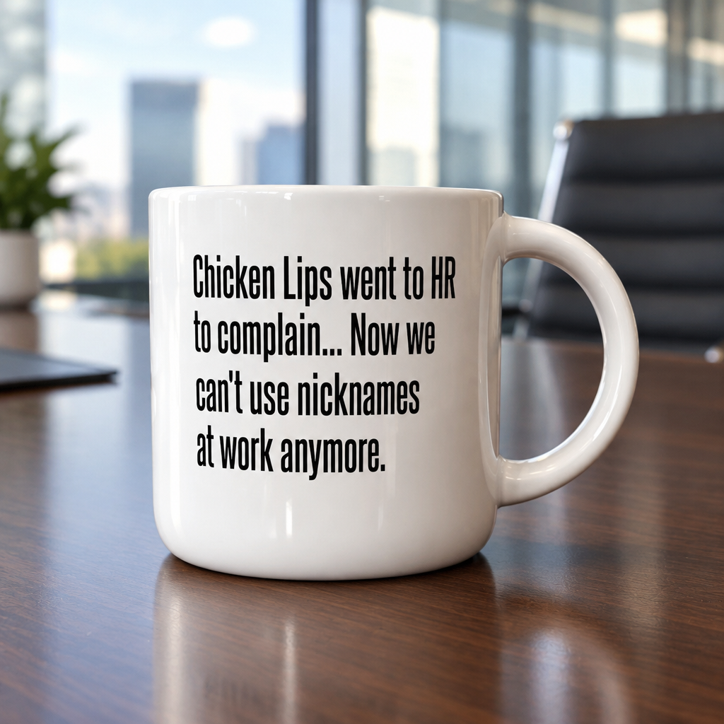 Chicken Lips Went to HR.. Coffee Mug. Case Pack of 12